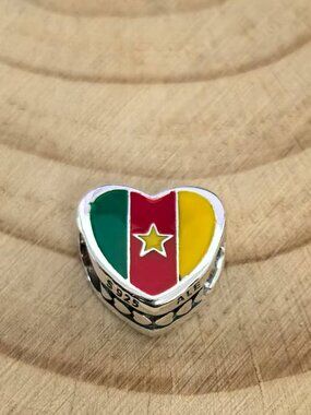 Pandora Cameroon Flag Heart Bead Travel Charm, S925 Silver Jewelry